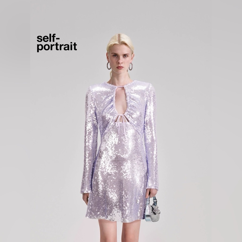 Self-Portrait lilac sequin mini dress, size US 2/UK 6, new w/o tags